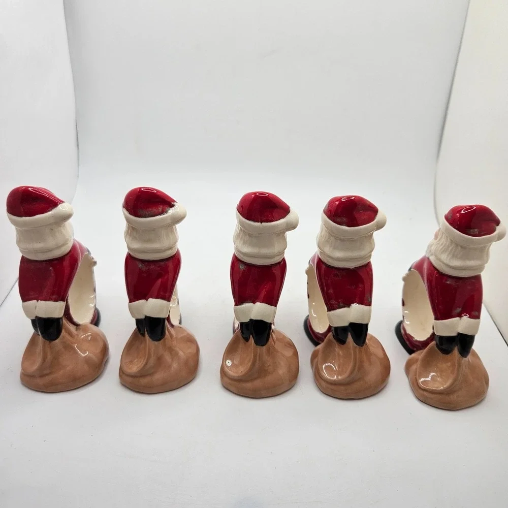Vintage Santa Claus Ceramic Napkin Rings Set of 5 Christmas Holiday Table Decor